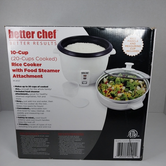 Better Chef 10 Cup (20 Cups Cooked) Rice Cooker and Food Steamer White New - Picture 6 of 10